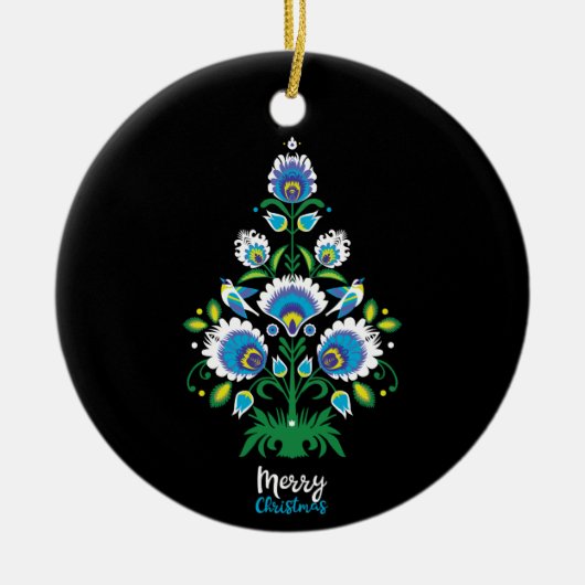 🎄 kerstboomfolklore [wit, blauw] keramisch ornament (Voorkant)