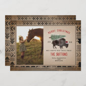 Kerstboomfoto van Bizon op Jute Feestdagenkaart (Voorkant / Achterkant)