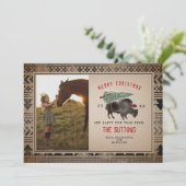 Kerstboomfoto van Bizon op Jute Feestdagenkaart (Staand voorkant)