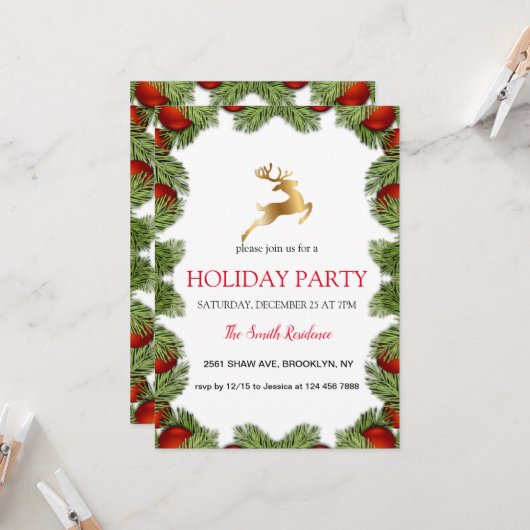 Kerstboomframe, gouden rendier kaart (Voorkant / Achterkant in situ)