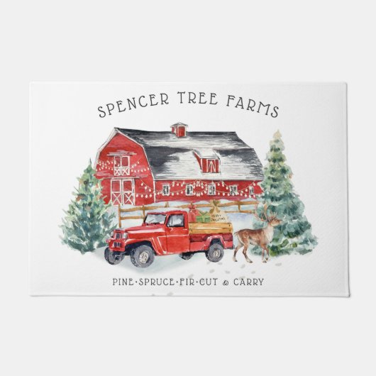 Kerstboomgaard | Oude Rode Truck Deurmat (Voorkant)