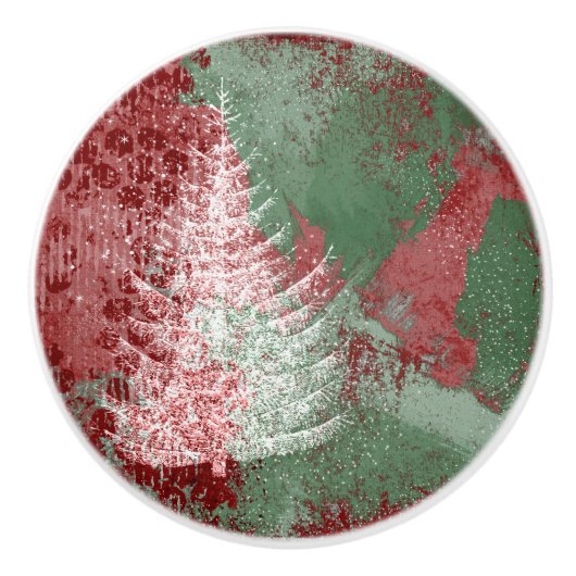 kerstboomgaard | Rode groene en witte XMas-boom Keramische Knop (Voorkant)