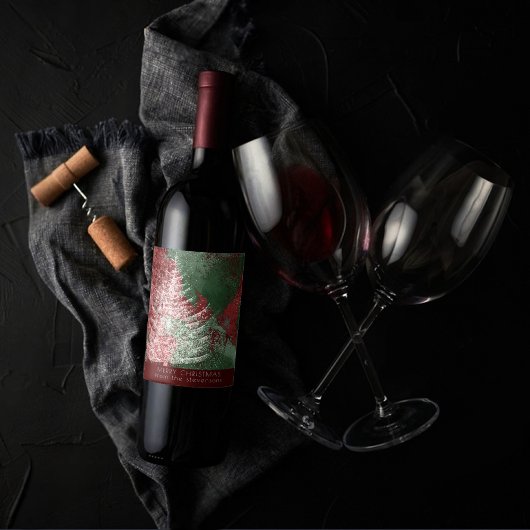 kerstboomgaard | Rode groene en witte XMas-boom Wijn Etiket