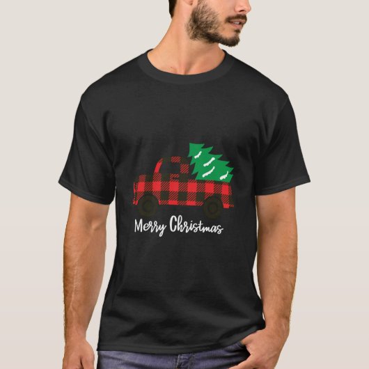  kerstboomgaard Rood boerenretro Farmer Truc T-shirt (Voorkant)