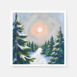 Kerstboomgaard Watercolor Schilderij Vakantie Servet