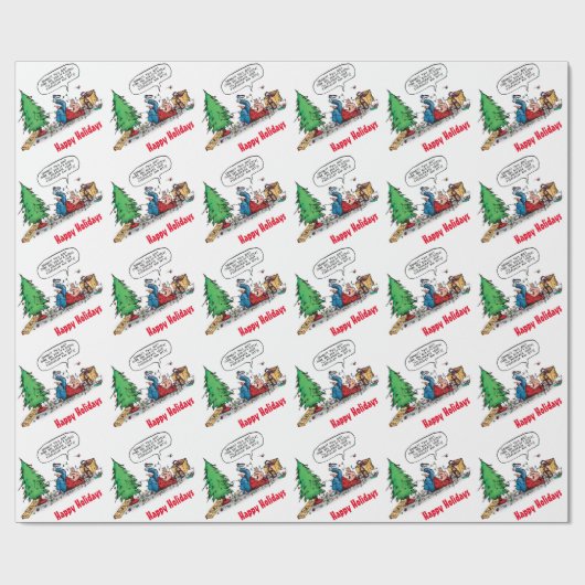 kerstboomgevechten Funny Cartoon Giftwrap Cadeaupapier (Vlak)