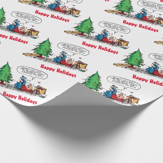 kerstboomgevechten Funny Cartoon Giftwrap Cadeaupapier (Hoek)