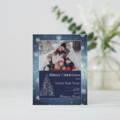 Kerstboomglitters en sneeuwvlokken | Blauw Feestdagenkaart (Staand voorkant)
