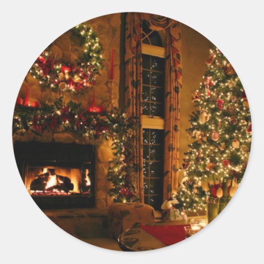 Kerstboomhaard Ronde Sticker (Voorkant)