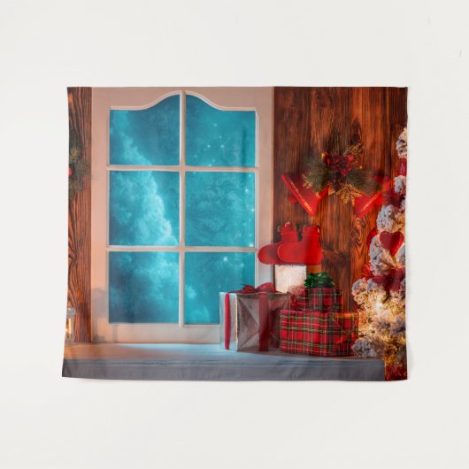 Kerstboomhut winter Xmas-achtergrond Wandkleed (Voorkant (horizontaal))