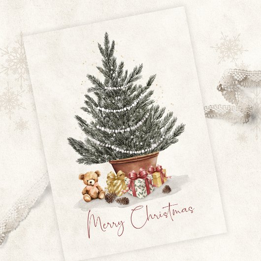 Kerstboomkaart met knuffelbeer kaart