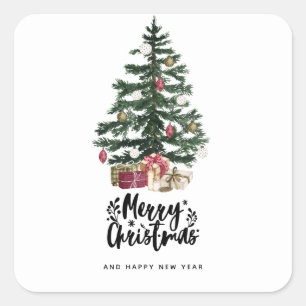 Kerstboomkaart Vrolijk Kerstfeest Vakantie Vierkante Sticker