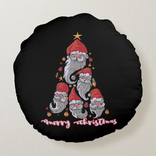 Kerstboomkabouters met Santa-hoed Rond Kussen (Achterkant)