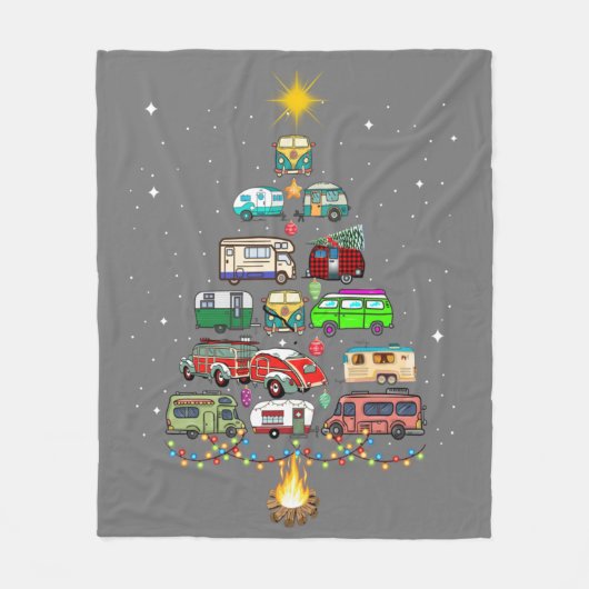 Kerstboomkampeerauto's kampeerspoor fleece deken (Voorkant)