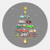 Kerstboomkampeerauto's kampeerspoor ronde sticker (Voorkant)