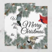 kerstboomkardinaal Nuthatch Chickadee Pine Feestdagenkaart (Voorkant / Achterkant)