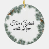 kerstboomkardinaal Nuthatch Chickadee Pine Keramisch Ornament (Achterkant)