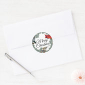 kerstboomkardinaal Nuthatch Chickadee Pine Ronde Sticker (Envelop)