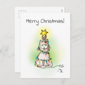 kerstboomkat en muis met glimmende ster feestdagenkaart (Voorkant / Achterkant)