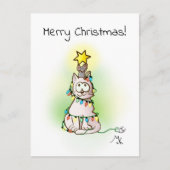 kerstboomkat en muis met glimmende ster feestdagenkaart (Voorkant)