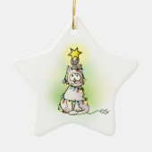 kerstboomkat en muis met glimmende ster keramisch ornament (Voorkant)