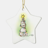 kerstboomkat en muis met glimmende ster keramisch ornament (Links)