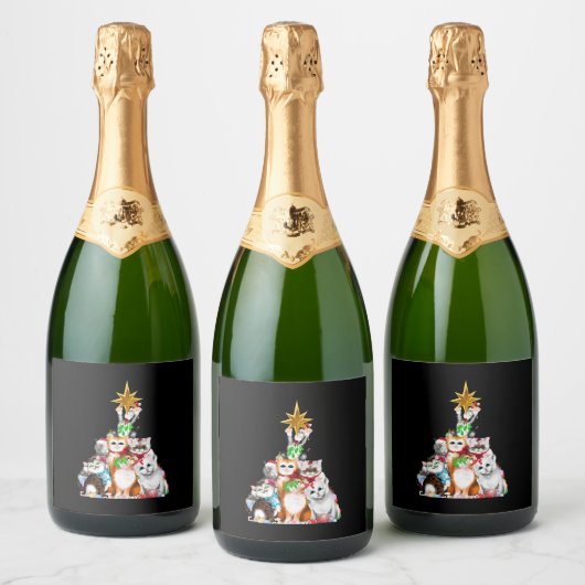 kerstboomkatten sparkling wijnetiket (Flessen)