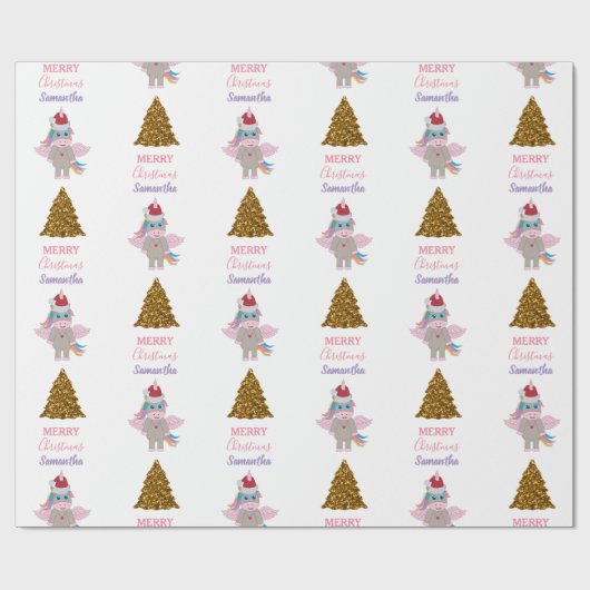 kerstboomkerstboom met kerstmis unicorn Santa Hat  Cadeaupapier (Vlak)