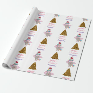 kerstboomkerstboom met kerstmis unicorn Santa Hat  Cadeaupapier