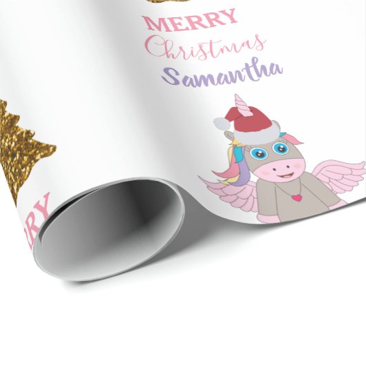 kerstboomkerstboom met kerstmis unicorn Santa Hat  Cadeaupapier (Rol Hoek)