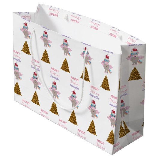 kerstboomkerstboom met kerstmis unicorn Santa Hat  Groot Cadeauzakje (Achterkant Gekanteld)