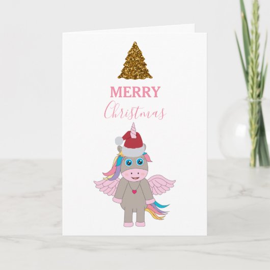 kerstboomkerstboom met kerstmis unicorn Santa Hat  Kaart (Voorkant)