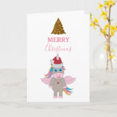 kerstboomkerstboom met kerstmis unicorn Santa Hat  Kaart (Gele Bloem)