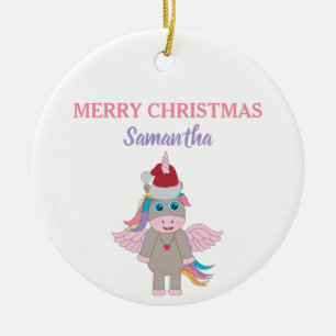 kerstboomkerstboom met kerstmis unicorn Santa Hat  Keramisch Ornament