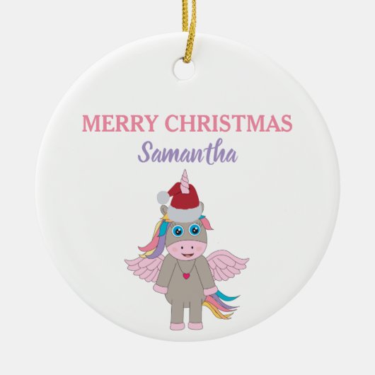 kerstboomkerstboom met kerstmis unicorn Santa Hat  Keramisch Ornament (Voorkant)
