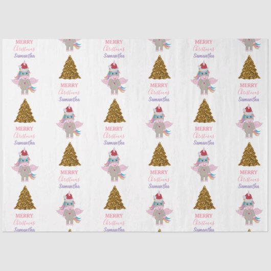 kerstboomkerstboom met kerstmis unicorn Santa Hat  Tissuepapier (Voorkant)