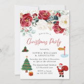 kerstboomkerstfeest Santa Red Floral Kaart (Voorkant)