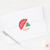 Kerstboomkerstfeestdag Rood Familienaam Kerstmis Ronde Sticker (Envelop)