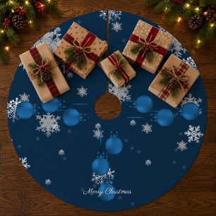 Kerstboomkleed met blauwe kerstballen fleece kerstboom rok