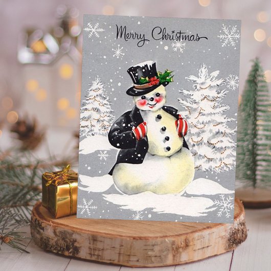 kerstboomkleed met Retro-kerstsnowman Feestdagenkaart