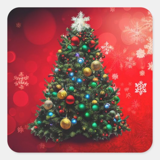 kerstboomklep vierkante sticker (Voorkant)
