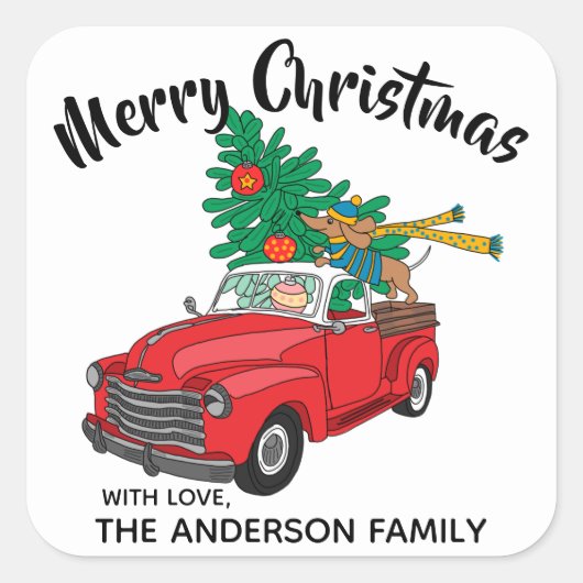 kerstboomklep - Winkeletiket voor dachshund Vierkante Sticker (Voorkant)