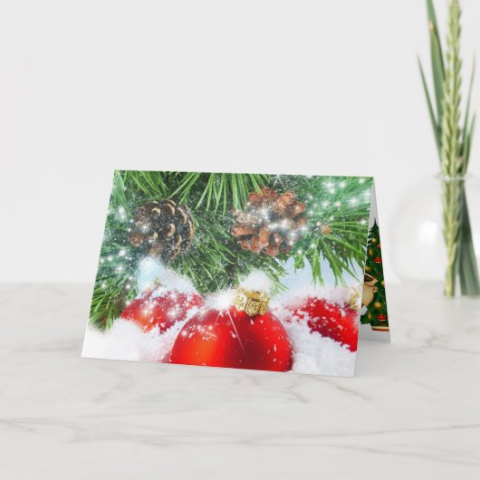 kerstboomkleuren in sneeuwrode groene tekst feestdagen kaart (Voorkant)