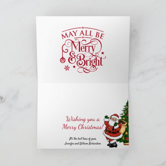 kerstboomkleuren in sneeuwrode groene tekst feestdagen kaart (Binnen)