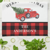  kerstboomklooster met Red Truck Theedoek (Gevouwen)