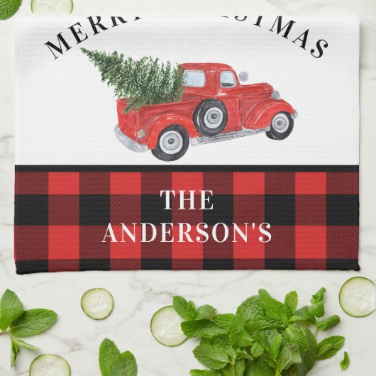  kerstboomklooster met Red Truck Theedoek (Gevouwen)