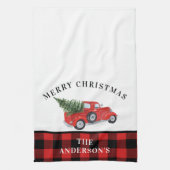  kerstboomklooster met Red Truck Theedoek (Verticaal)