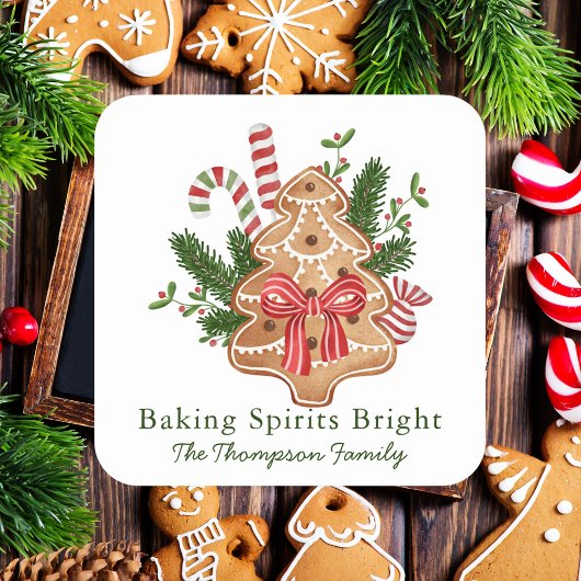 Kerstboomkoek 'Baking Spirits Bright' Vierkante Sticker