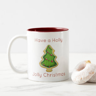 Kerstboomkoek mok met vrolijke kerstboodschap