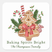 Kerstboomkoekje 'Baking Spirits Bright' Vierkante Sticker (Voorkant)